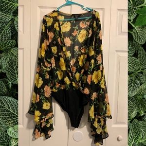 Floral Yellow Black Bodysuit 3X